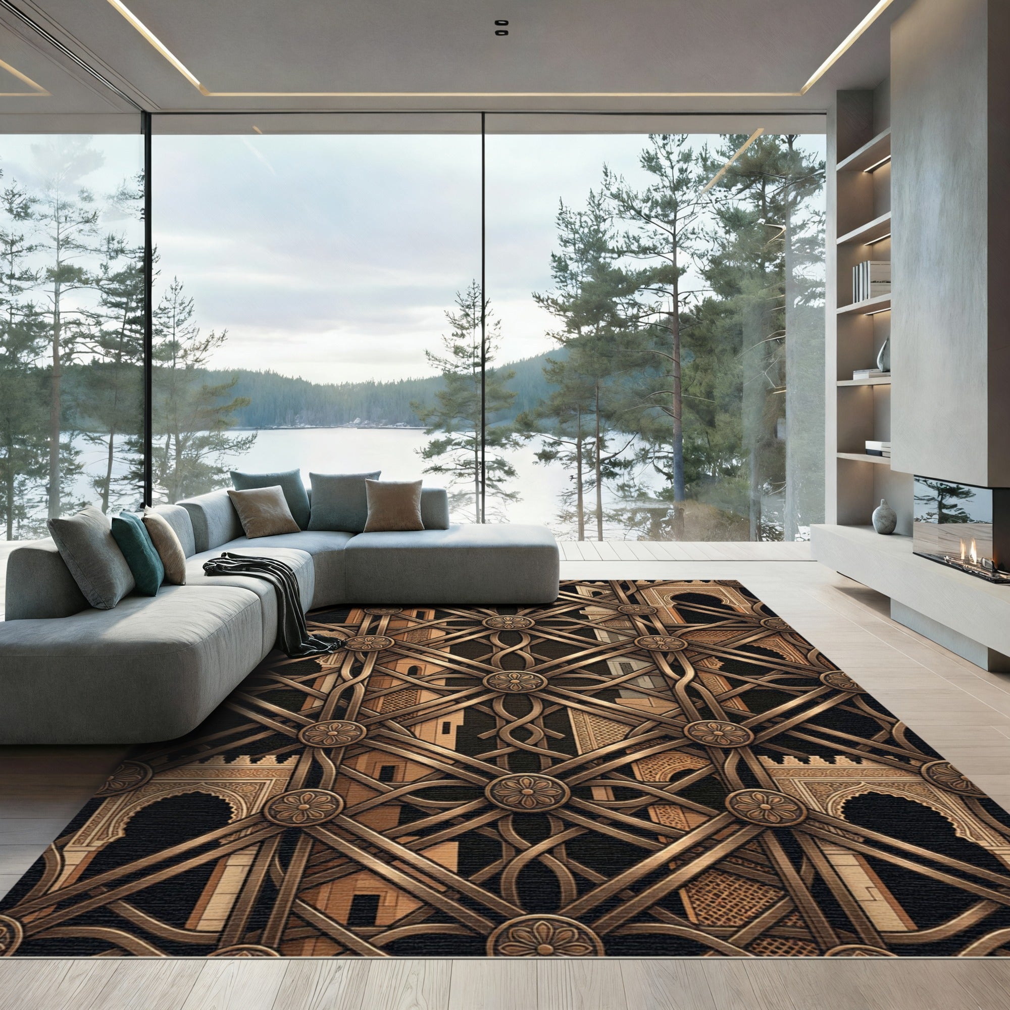 Bronze Geometric Lattice Architectural Filigree Rug