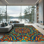 Vibrant Geometric Amber Teal Star Medallion Rug