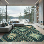 Teal Peach Sunburst Diamond Tribal Rug