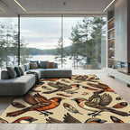 Earthy Sparrow Feather Flight Illustration Rug