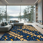 Navy and Cream Woven Geometric Weave Rug