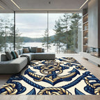 Nautical Dark Blue Anchor Rope Pattern Rug