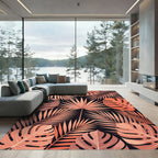 Salmon Tropical Palm Leaf Collage Rug