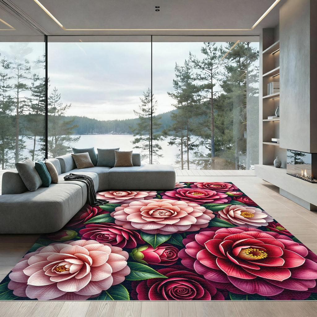 Rich Crimson Pink Floral Bouquet Rug