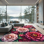 Rich Crimson Pink Floral Bouquet Rug