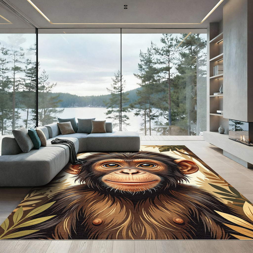 Whimsical Baby Chimpanzee Jungle Portrait Rug