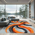 Abstract Orange and Black Swirl Rug