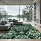 Green Mandala Flower Intricate medallion Rug