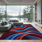 Fluid Crimson and Azure Abstract Swirls Rug