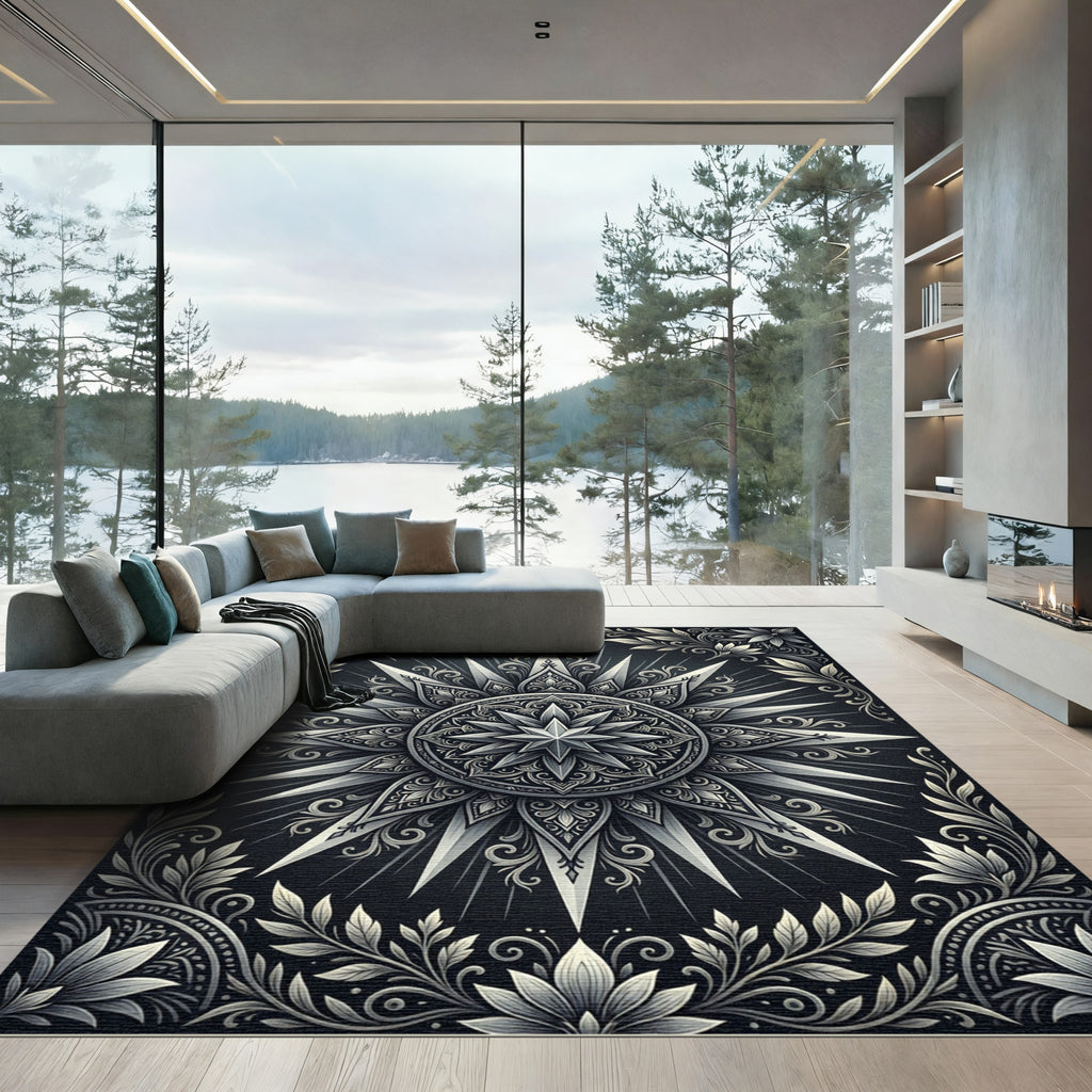 Monochromatic Celestial Starburst Medallion Rug