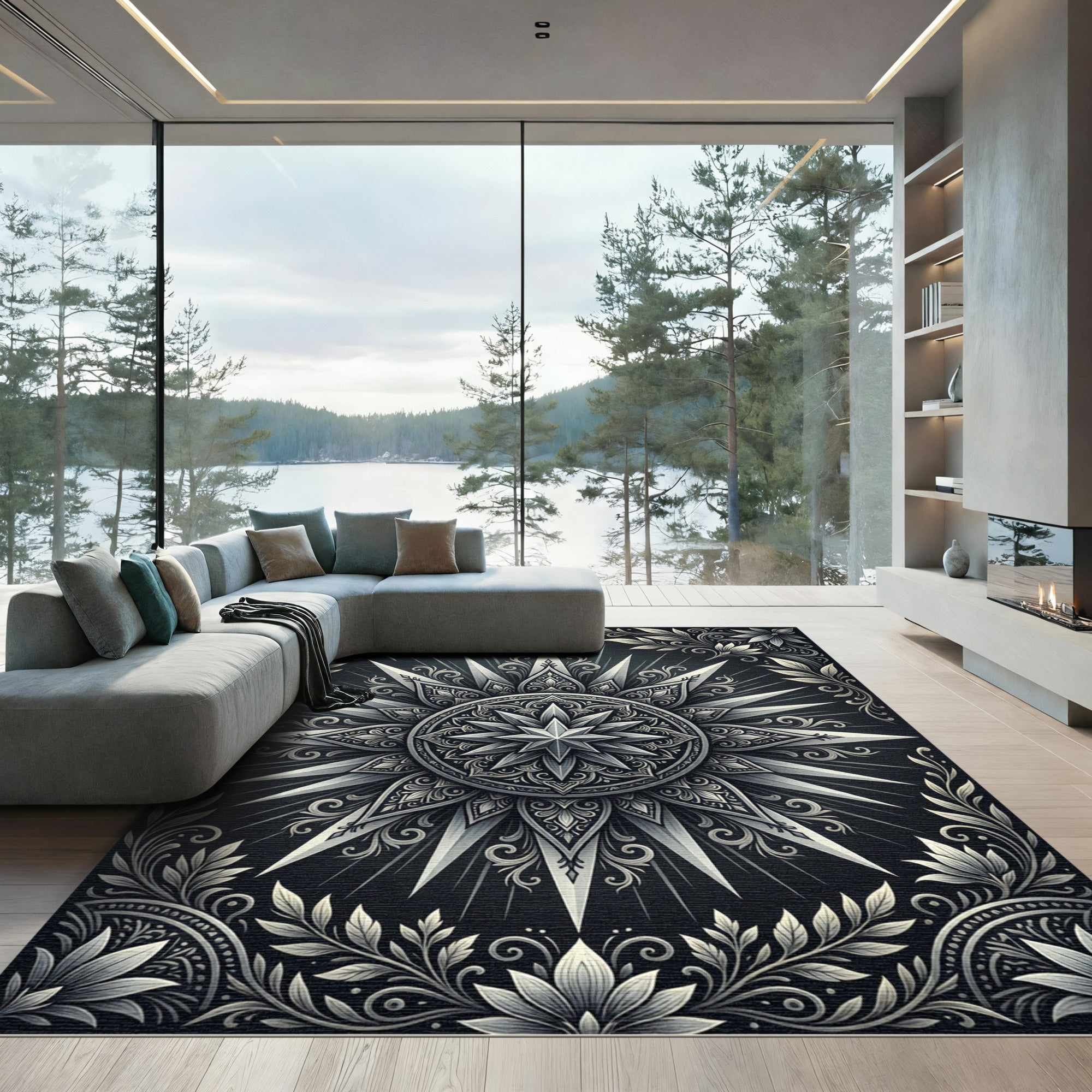 Monochromatic Celestial Starburst Medallion Rug