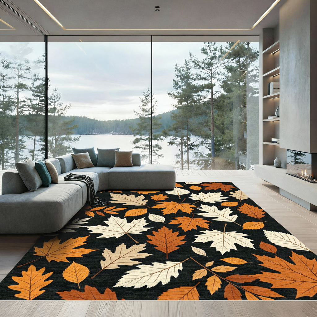 Autumnal Falling Maple Leaf Forest Rug