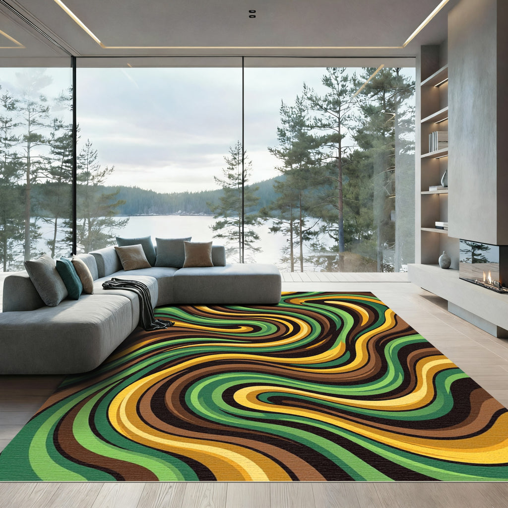 Flowing Earthy Wave Abstract Abstract Organic Lines Rug
