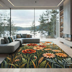 Orange Poppy Floral Meadow Field Rug