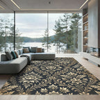 Elegant Charcoal Gold Floral Damask Rug