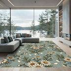Sage Field Meadow Daisy Botanical Rug