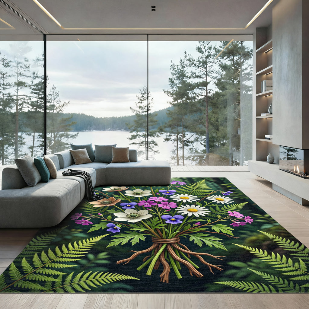 Woodland Meadow Wildflower Bouquet Rug