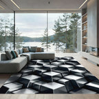Metallic Silver Three Dimensional Geometric Block Rug