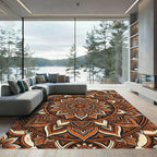 Earthy Rust Floral Mandala Circle Rug