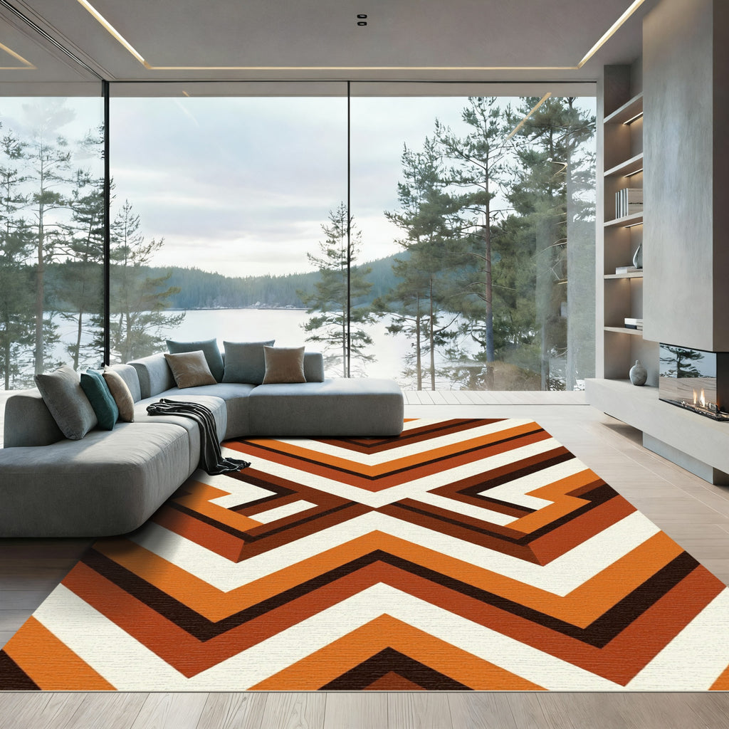 Retro Orange Brown Chevron Rug