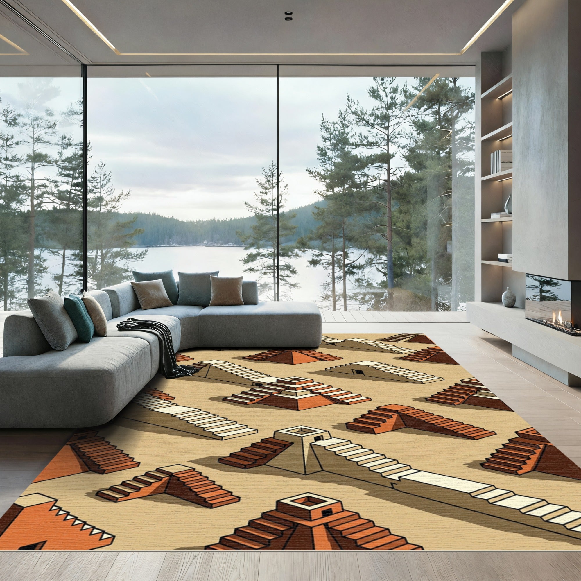 Terracotta Steps Isometric Composition Rug