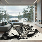 Majestic Gray Tiger Ink Brush Strokes Rug