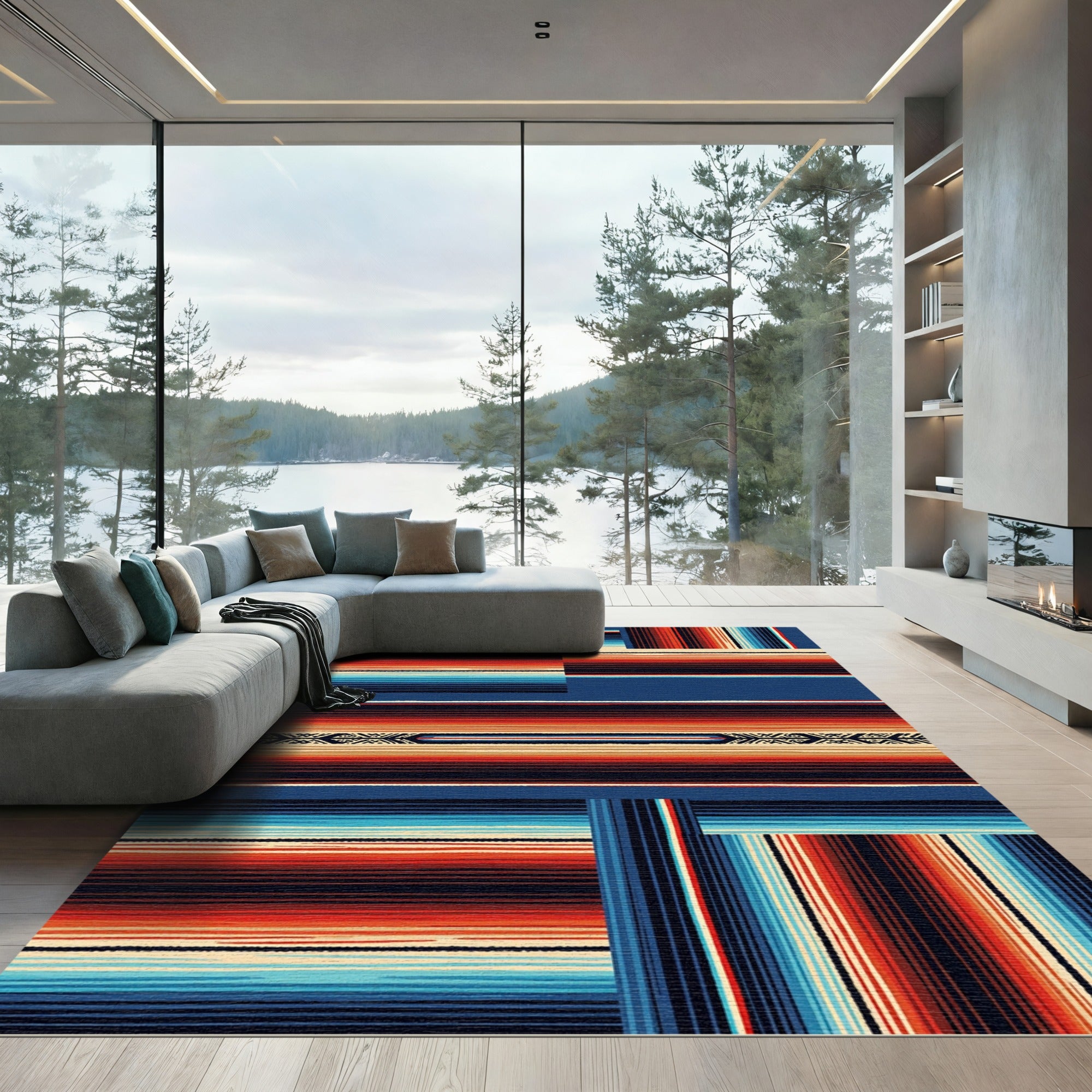 Vibrant Southwestern Sunset Striped Area Rug