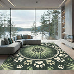 Sage Green Paw Starburst Mandala Rug