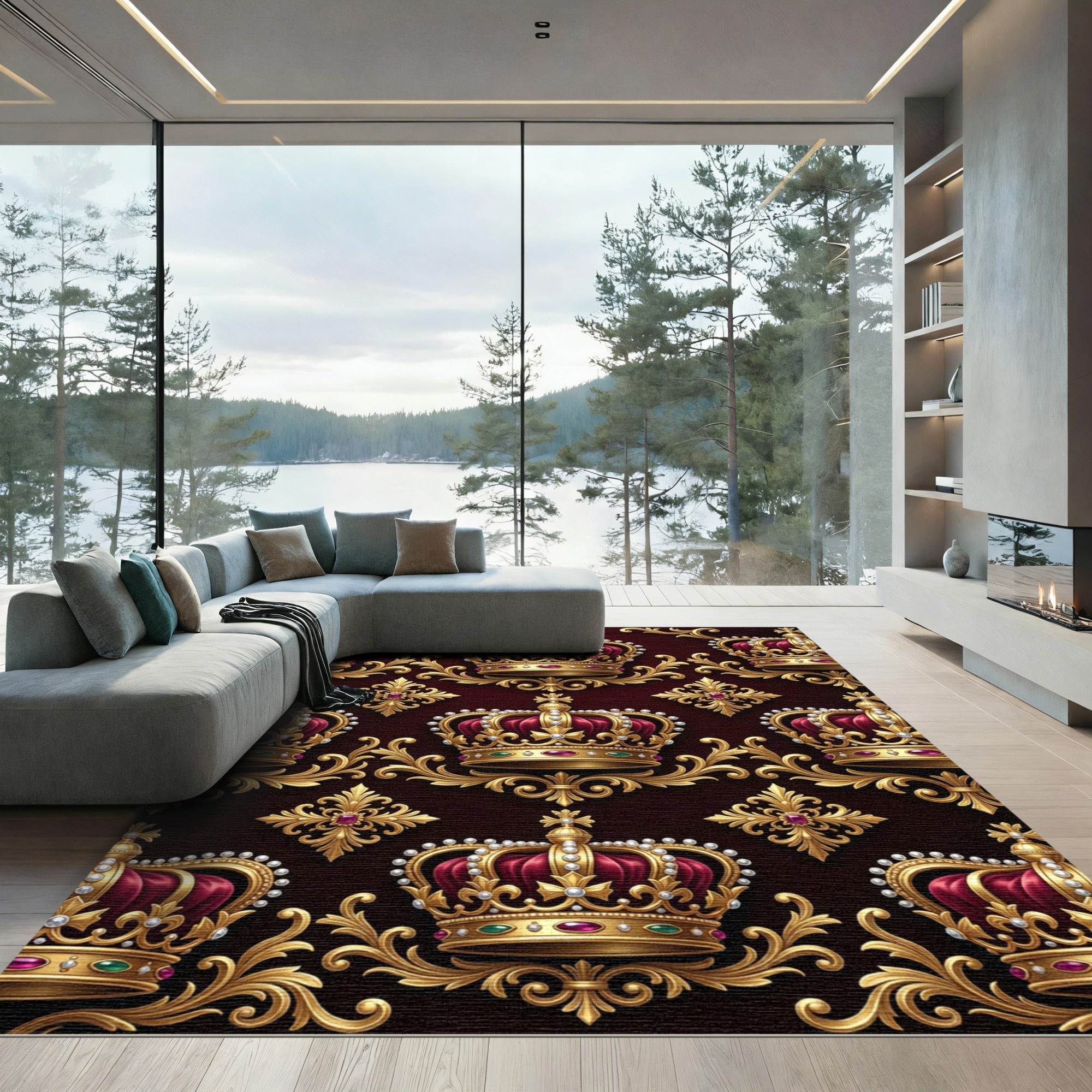 Regal Red Crown Baroque Rich Rug