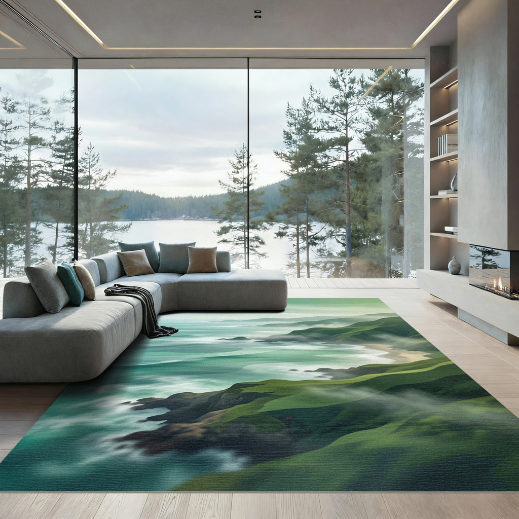 Ethereal Mist Coastal Green Landscape Rug
