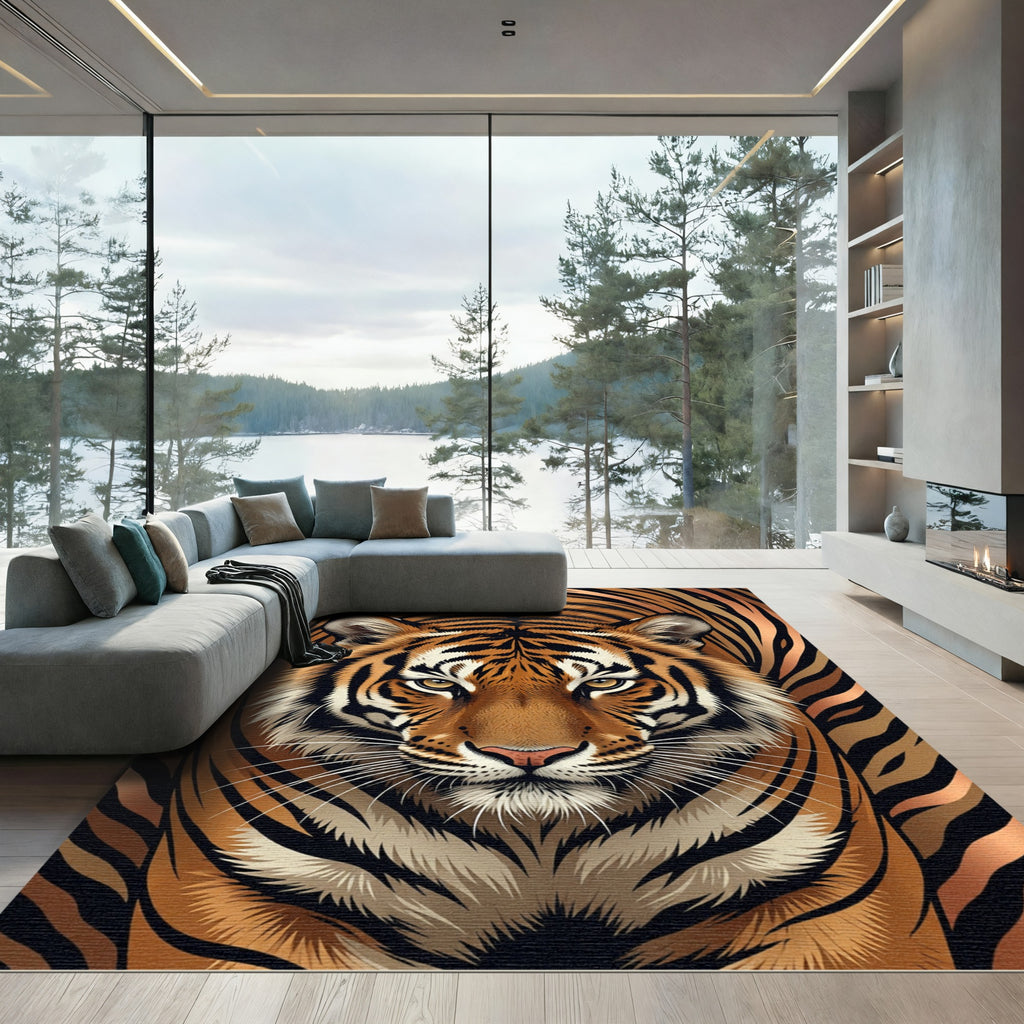 Majestic Tiger Face Orange Black Stripes Rug
