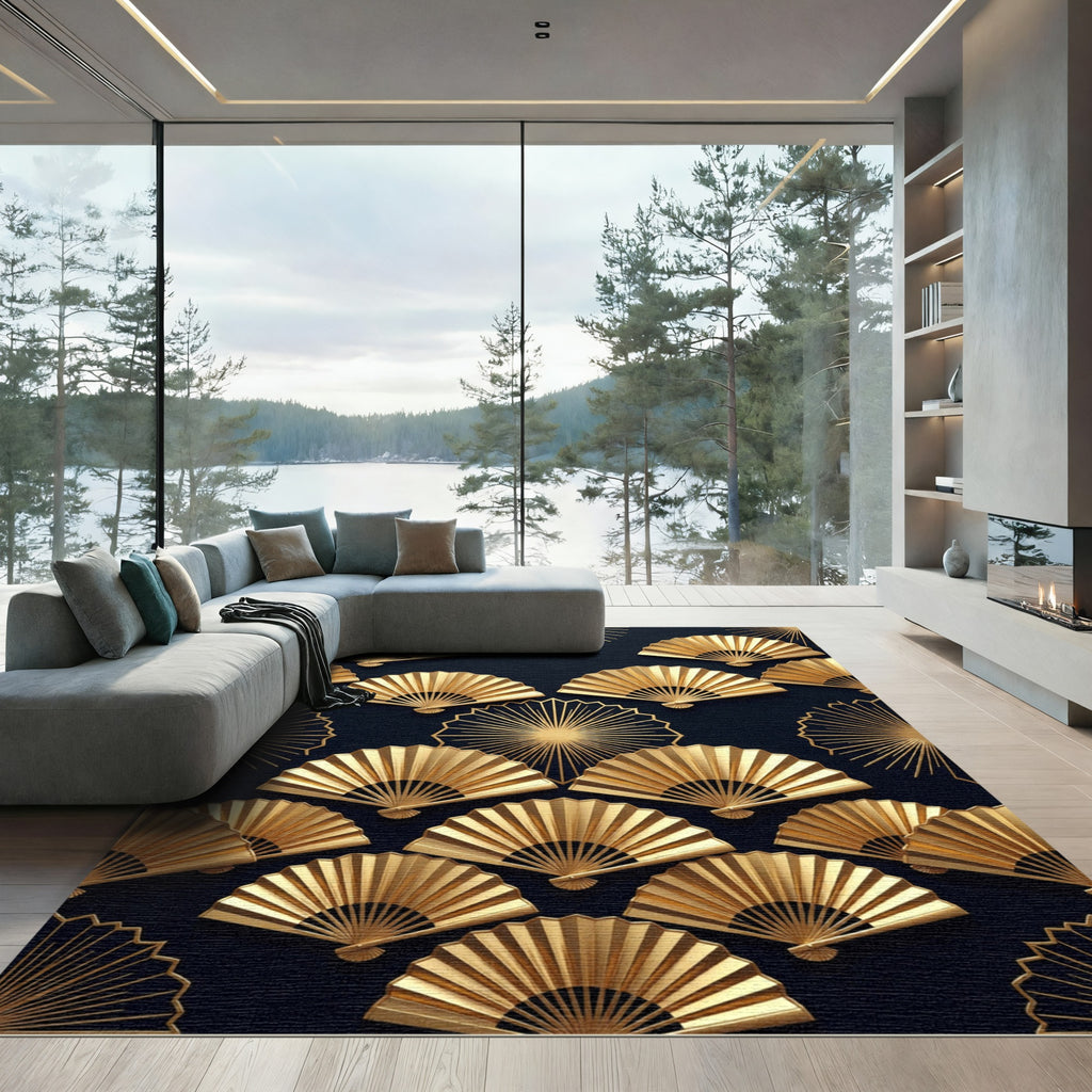 Golden Sunburst Fan Arrangement Rug