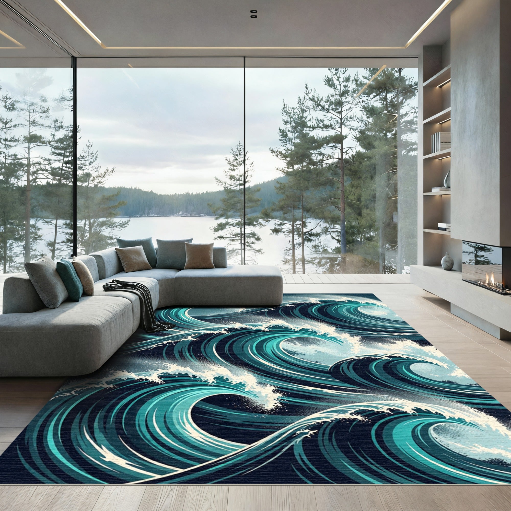 Deep Teal Ocean Swirl Rug