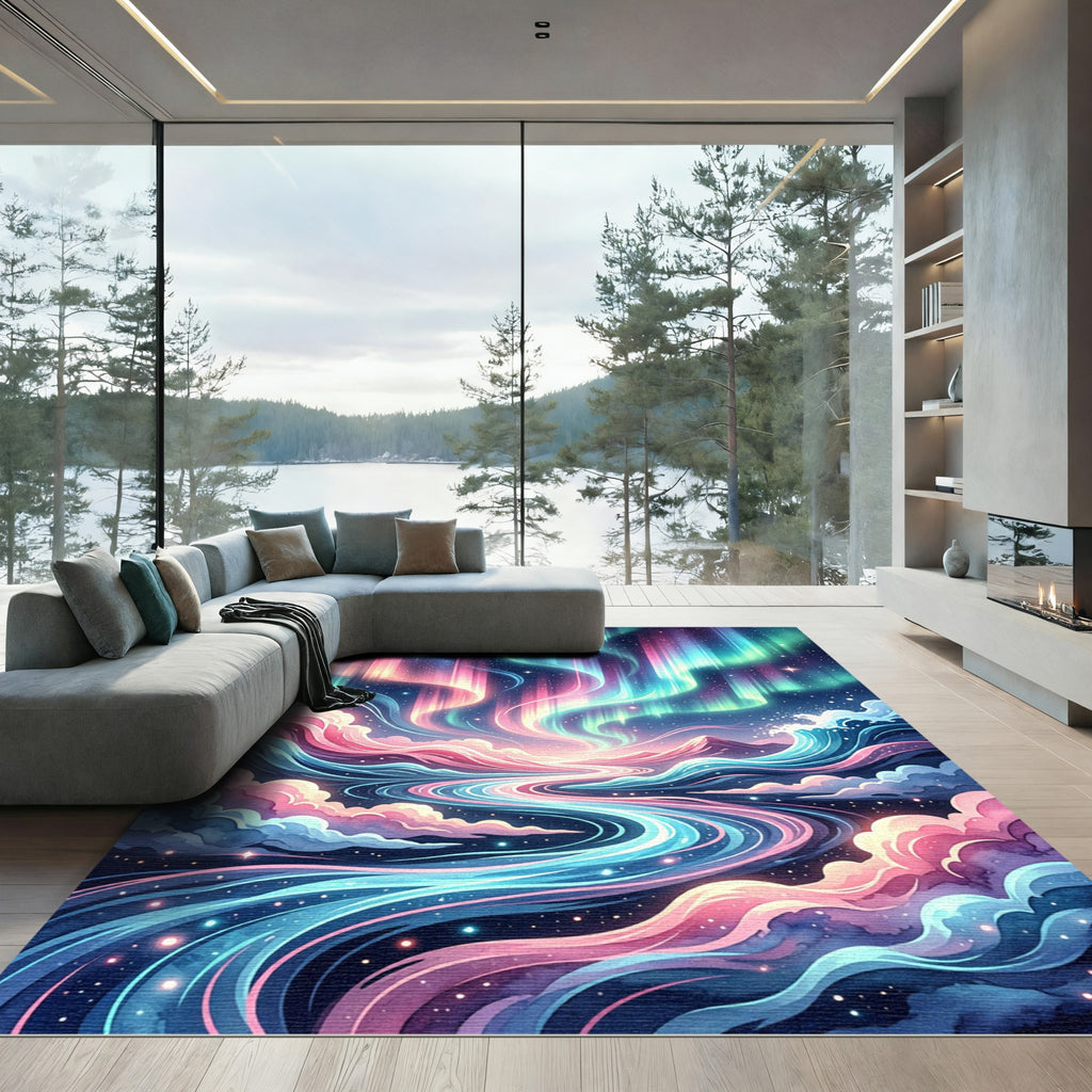 Luminous Aurora Celestial Wave Abstract Rug