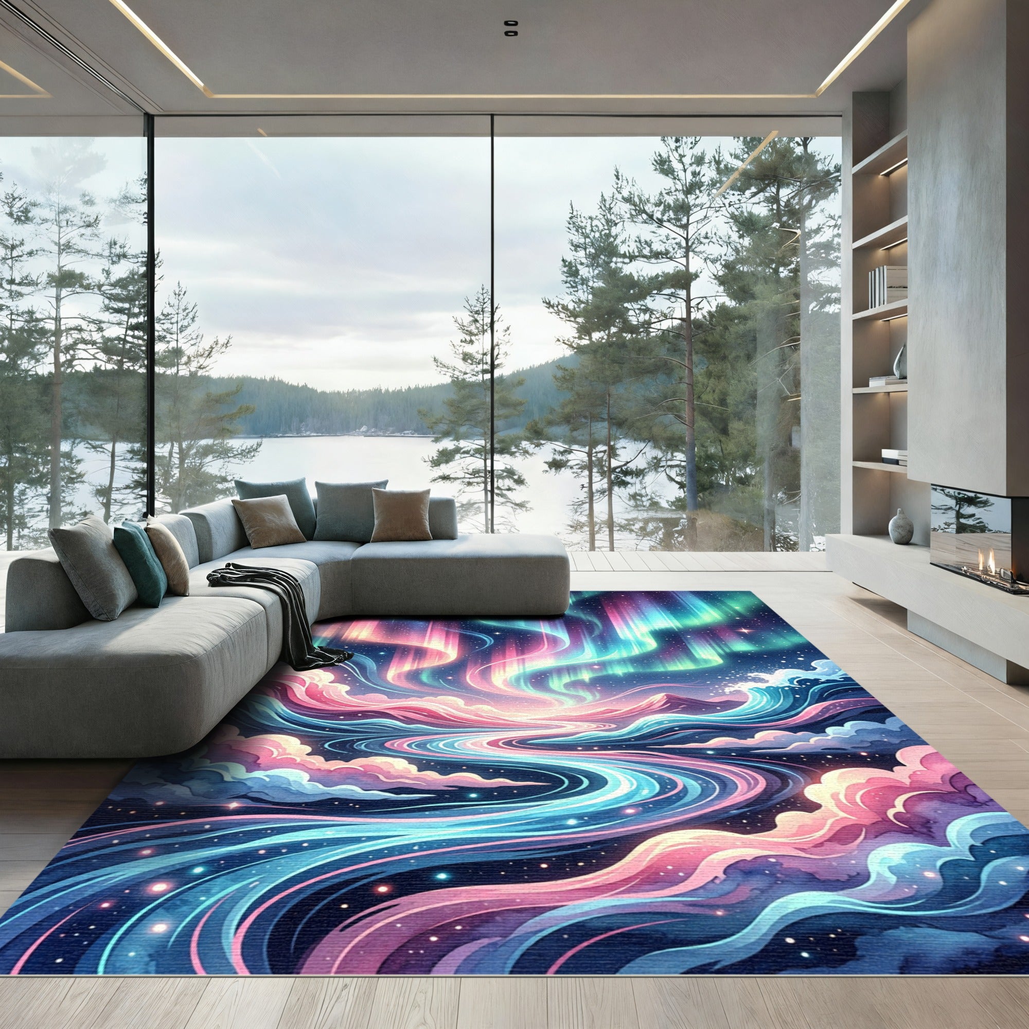 Luminous Aurora Celestial Wave Abstract Rug