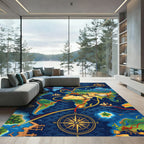 Nautical World Map Compass Ships Rug