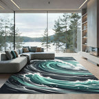 Ethereal Deep Teal Rolling Ocean Wave Rug