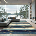 Distressed Navy and Cream Horizontal Stripe Rug