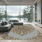 Elegant Gold Scrolling Floral Medallion Rug