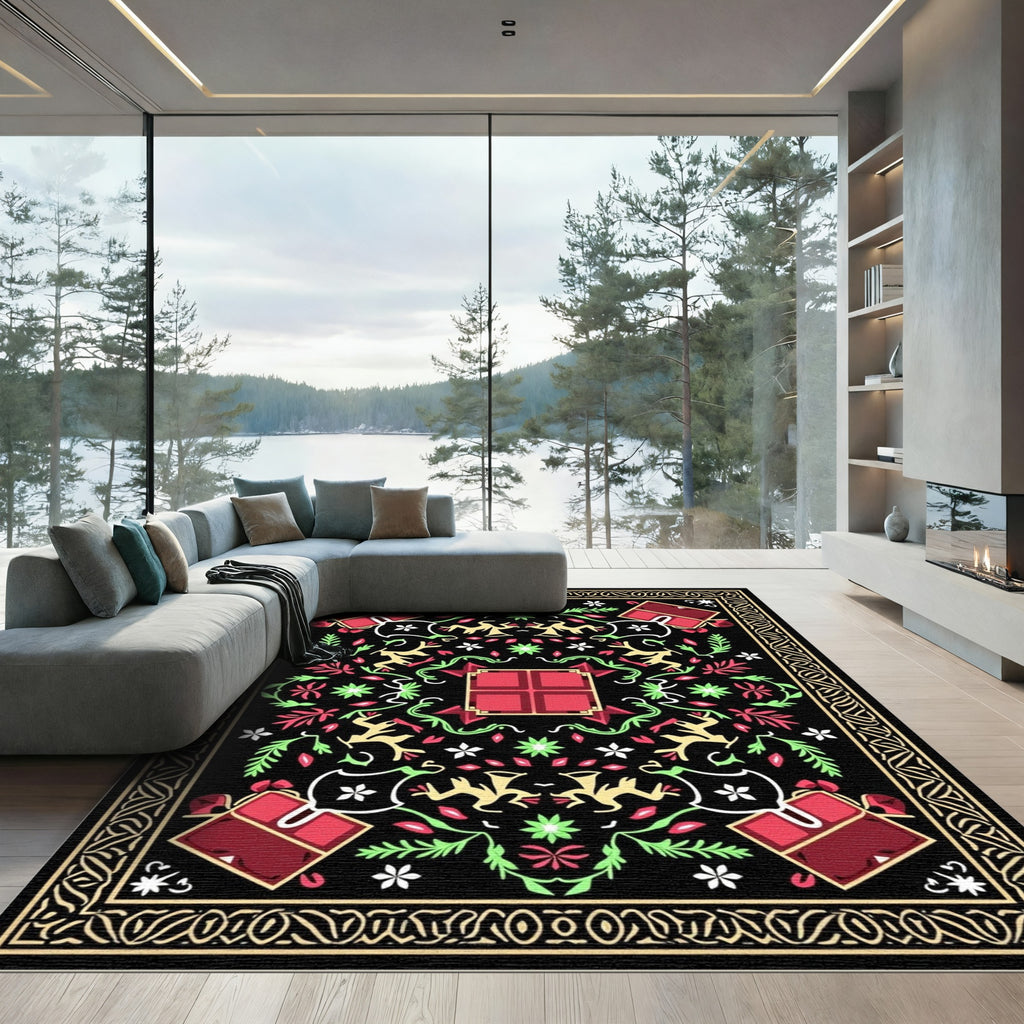 Red Green Black Whimsical Creature Rug