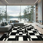 Monochromatic Geometric Grid Abstract Illusion Rug