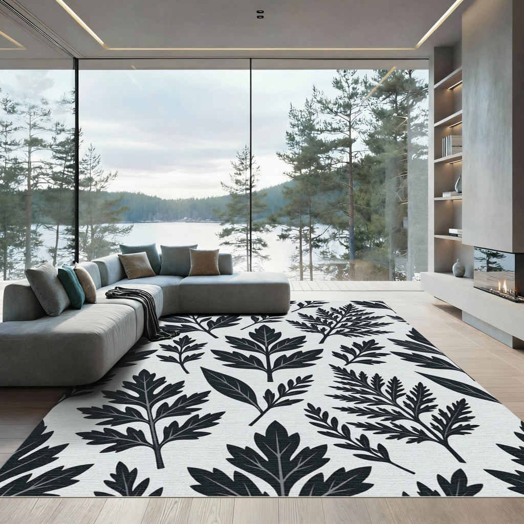 Monochromatic Botanical Leaf Willow Rug