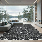 Monochromatic Black Swirling Spiral Illusion Rug