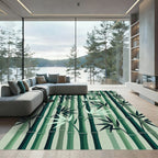 Emerald Green Bamboo Forest Branches Rug