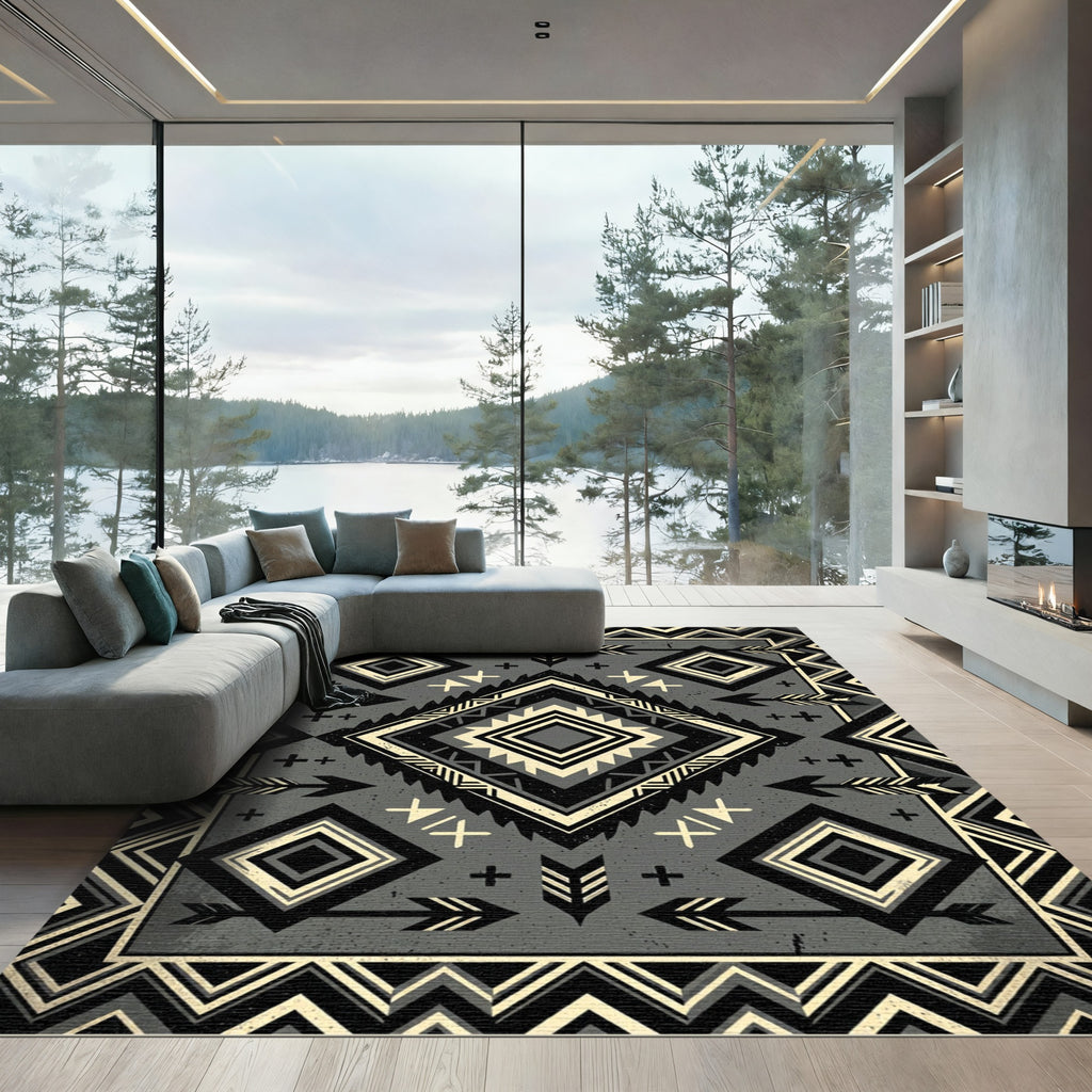 Monochrome Geometric Arrow Diamond Rug
