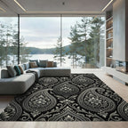 Classic Black White Paisley Floral Rug