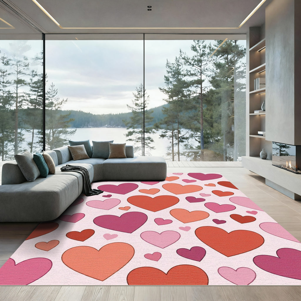 Charming Pink Red Heart Collage Rug