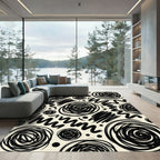 Bold Black Scribble Swirl Composition Rug