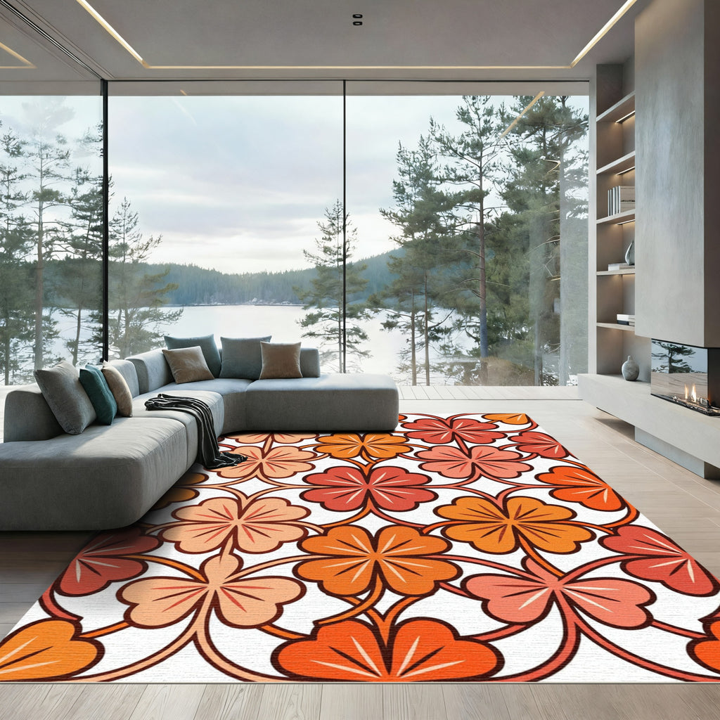 Retro Orange Four Leaf Clover Tile Rug