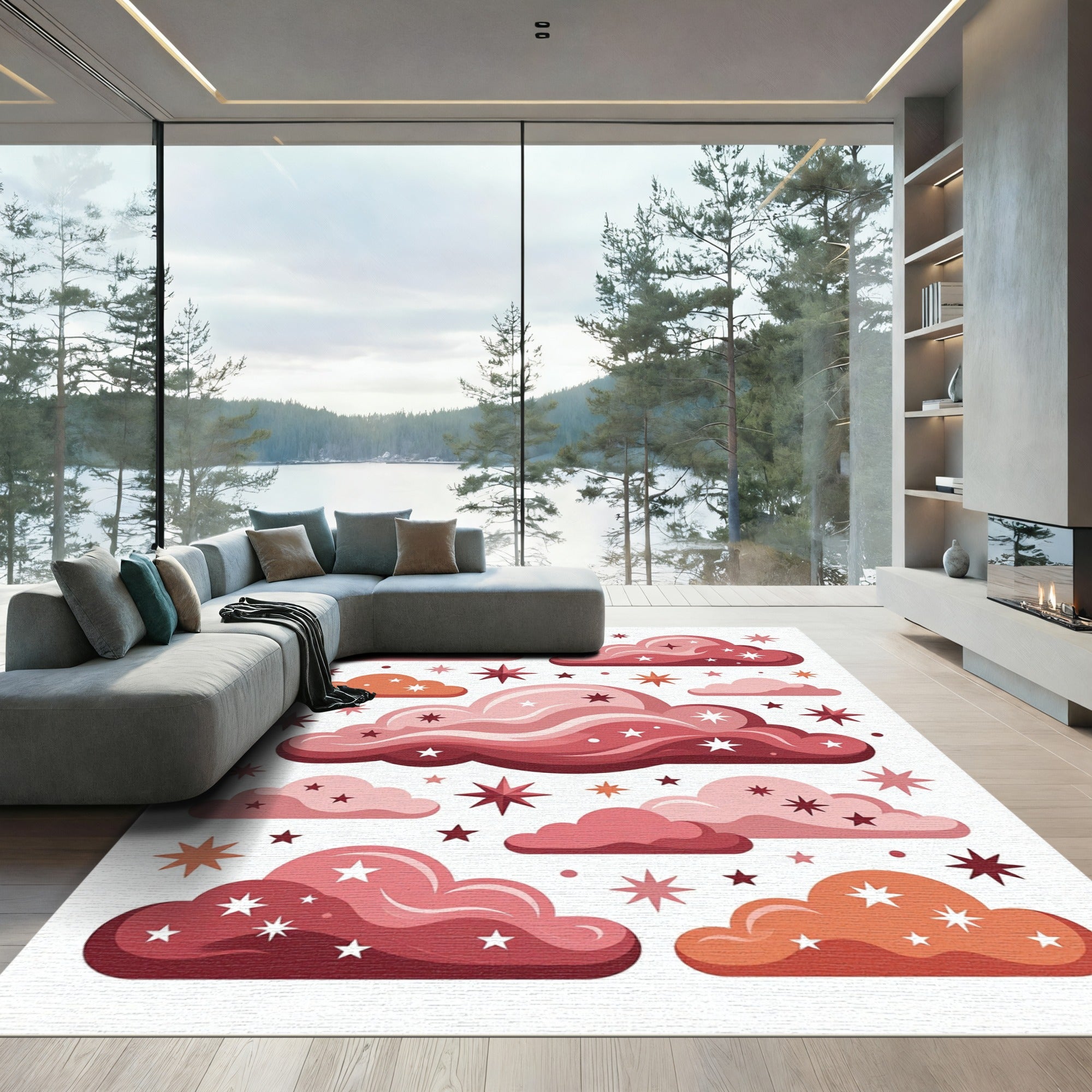 Whimsical Cosmic Clouds and Celestial Stars Rug